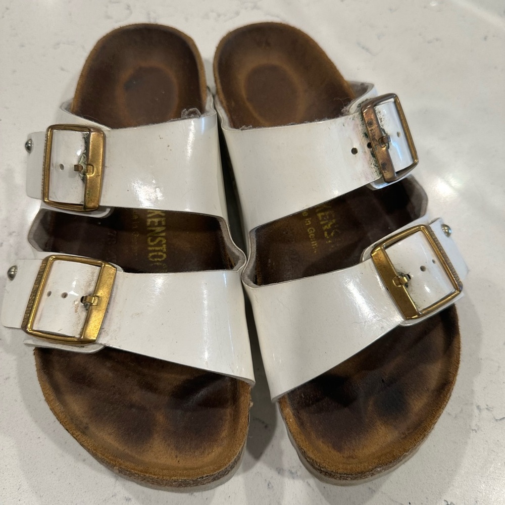 Kids White Sandals with Gold Buckles